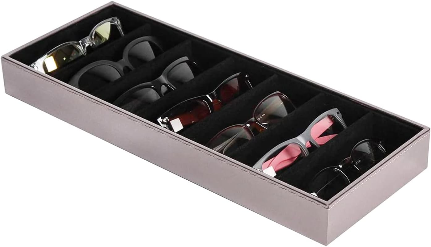 J JACKCUBE DESIGN 7 Slot Sunglasses Organizer, Leather Eyeglass Storage Tray Box for Table, Desk, or Drawer - MK378