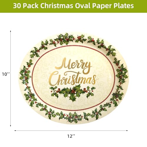 ceiba tree Christmas Holly Oval Plates Vintage Christmas Party Paper Plates Disposable Holiday Party Supplies – Image 3
