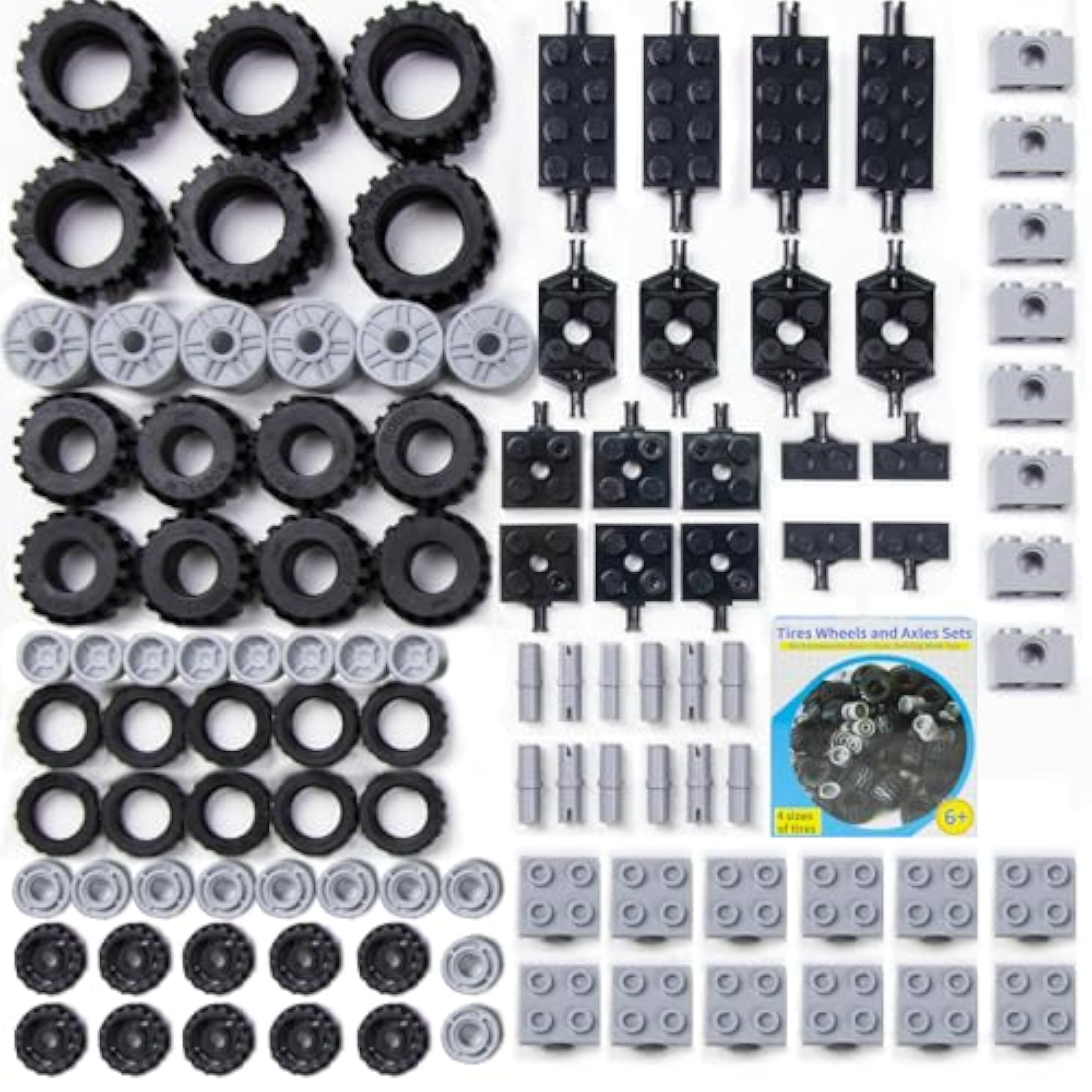 108 piezas de piezas de repuesto técnicas, ruedas, neumáticos, juego de llantas y ejes, compatible con juegos de tecnología, juego de ruedas, ideal para proyectos de construcción y construcciones de