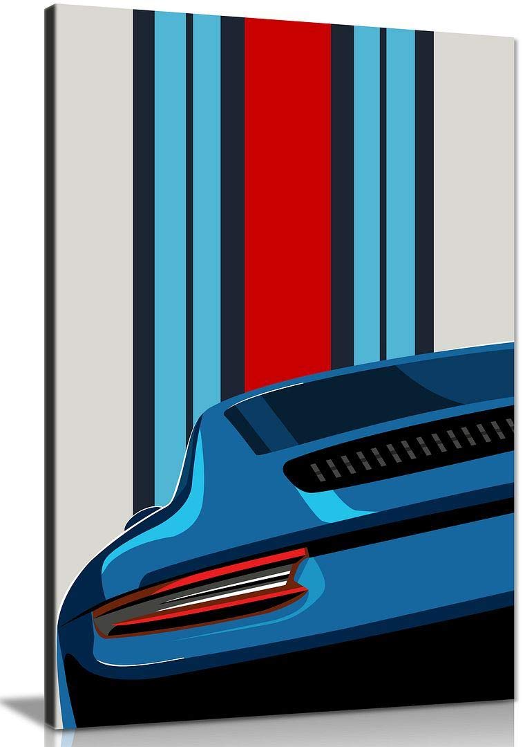 Panther Print Blue Porsche Pop Art Abstract Garage Canvas Wall Art Picture Print Home Decor (30X20in)