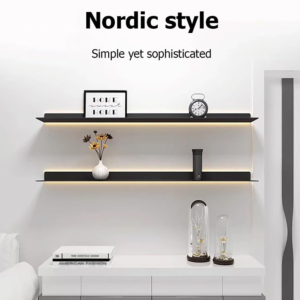 Juego De 2 Estantes Flotantes con Luces LED, Estante De Pared para Exhibición Colgante, Estantes Emisores De Luz Montados En La Pared De Metal,White 120cm