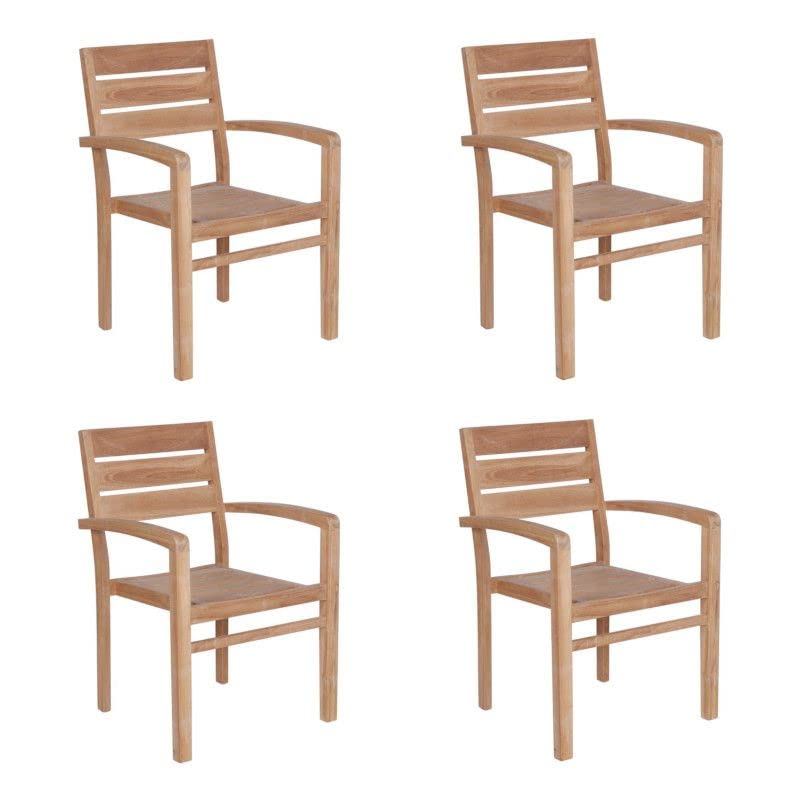 KAYU Lot de 4 chaises de Jardin empilables en Teck Massif Brut avec accoudoirs pour Salon de Jardin en Bois Exotique Massif, 62 x 60 x h90cm, (126)