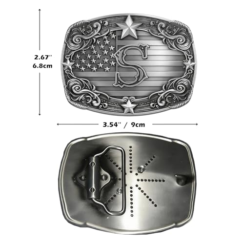 Image of Western Belt Buckle for Men Vintage Cowboy Rodeo Texas Initial Letter ABCDJMR to Z Belt Buckles