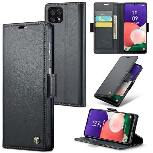 Rerzoiro Cover per Samsung Galaxy A22 5G Custodia Portafoglio [Blocco RFID] Premium Pelle PU Wallet Case Flip Libro con Porta Carte Slot Supporto Flip Case per Samsung Galaxy A22 5G, Nero
