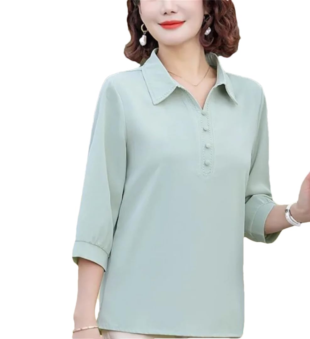 Camicia da donna con ricamo estivo a tinta unita con colletto rovesciato