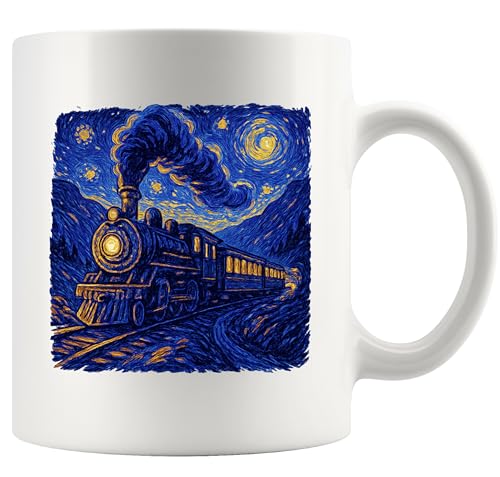 Panvola Vintage Train Style Steam Engine Steam Train Lovers Gifts For Women Men Art Lovers Gifts Painting Painter Artist Novelty Drinkware Ceramic Mug 11 oz White