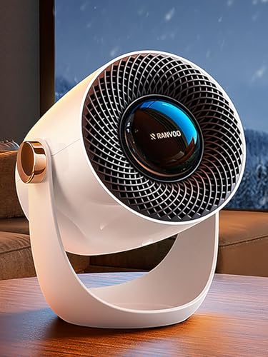 RANVOO Graphene Space Heater, Small Portable Electric Heater for Indoor Use with Hot Airflow, 10X Safe & Smart Protection, 120° Tilt Adjustment to Surround Heat for Office Bedroom, White