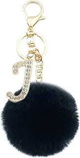 سلسلة مفاتيح بوم بوم من اكس اس سي ال بومدي مصنوعة من شعر الأرنب الصناعي الناعم مع دلاية على شكل كرة مع حرف ذهبي A-Z لشنطة اليد.