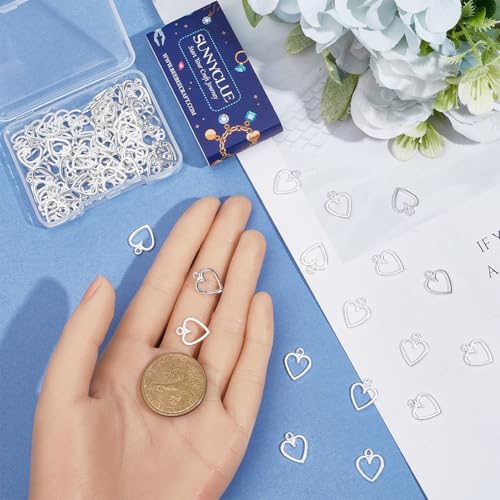 SUNNYCLUE 1 Box 100Pcs Hollow Heart Charm Silver Metal Love Charms Bulk Tibetan Alloy Circle Hearts Charms for Jewellery Making Charms Supplies DIY Crafting Necklace Bracelet Earring Anklets Beginners - Image 4