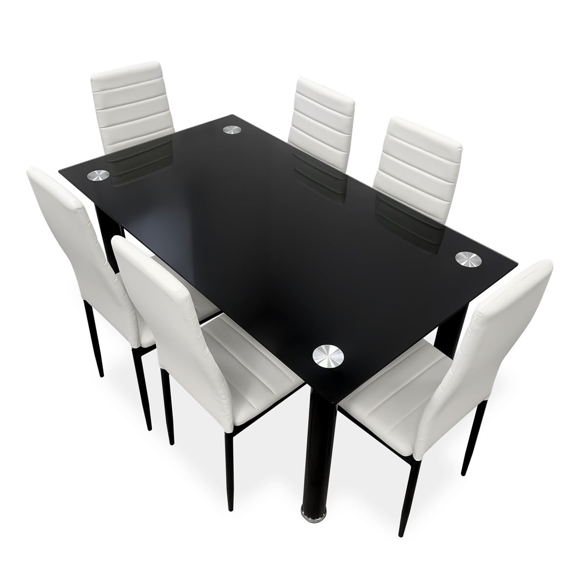 Duérmete Online - Pack Mesa de Cristal de Comedor o Cocina + 6 Sillas Color Blanco a Juego, Modelo Döme, Prácticas y Funcionales