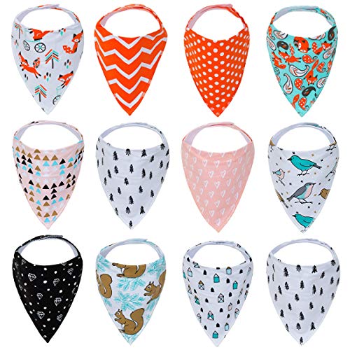 Kawaii Baby Bandana Scarfs for Feeding Teething Double-Layered, Trendy, drooling, Feeding, Nature & Animals - Pack of 12