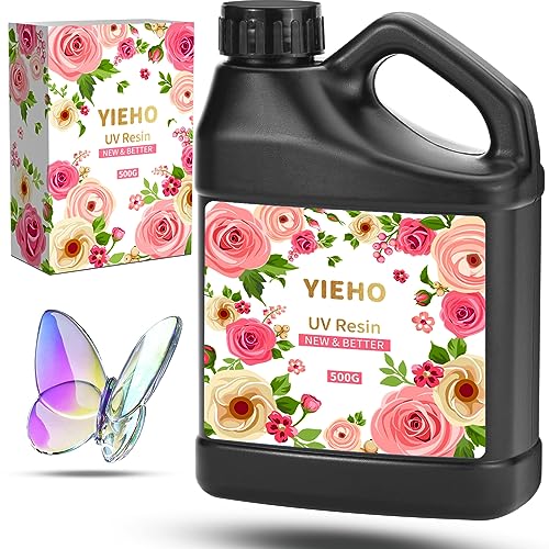 YIEHO UV Resin 500g -Bulk Upgraded Crystal Clear Hard UV Fast Curing Epoxy Resin Supplies for Craft Jewelry Making