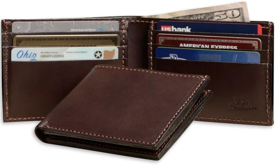 Premium Full Grain Bridle Leather Men’s Bifold Wallet with 6 card slots – Brown - Made in USA - Image 2