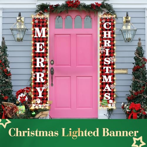 Kreyfer KRF56 71 X 12 Inches Merry Christmas Lighted Banner For Doorway Porch Yard, Festive Xmas Holiday Theme Decor Outdoor Indoor Front Door Wall Welcome Hanging Led Banner Door Sign Decorations Party Supplies thumb #3
