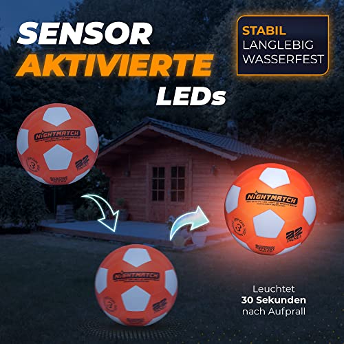 NIGHTMATCH LED Leuchtfußball | fußball | Offizielle Größe 3 | Wasserdicht | Im Dunkeln leuchten | Fussball Kinder & Erwachsene | Leuchtender Fußball | Für Drinnen & Draußen