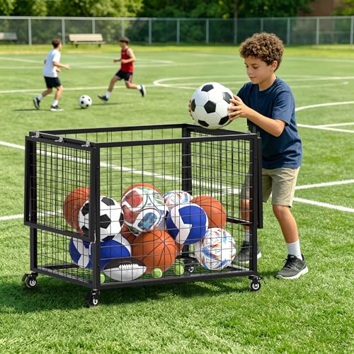 Ball-Cart-Garage-Sports-Equipment-Organizer-with-Lockable-Lid-Basketball-Storage-Bin-for-Indoor-Outdoor-Rolling-Exercise-Ball-Cart-Holder-for-Gym-School-Club