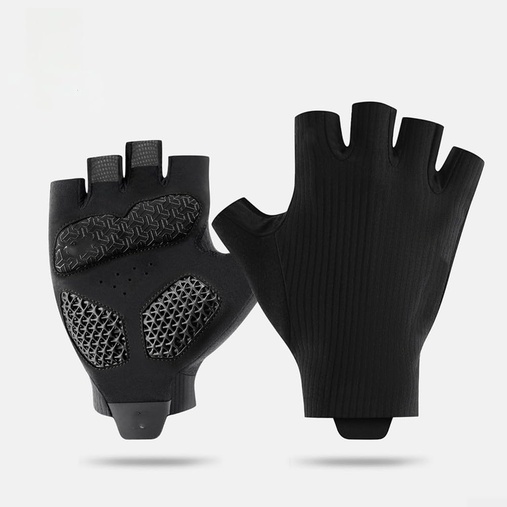 Guanti da ciclismo estivi, leggeri, traspiranti, con ventilazione in rete 3D, palmo imbottito, per fitness, allenamento, colore nero, S