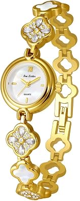 FANMIS Elegant Hollow Four Leaf Clover Womens Bracelet Gold Tone Watch Waterproof Luxury Diamond Dress Ladies' Bracelet Watch Four Leaf Clover Design Ladies' Timepiece