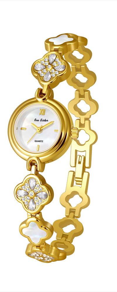 FANMIS Elegante pulsera hueca de trébol de cuatro hojas para mujer, reloj dorado