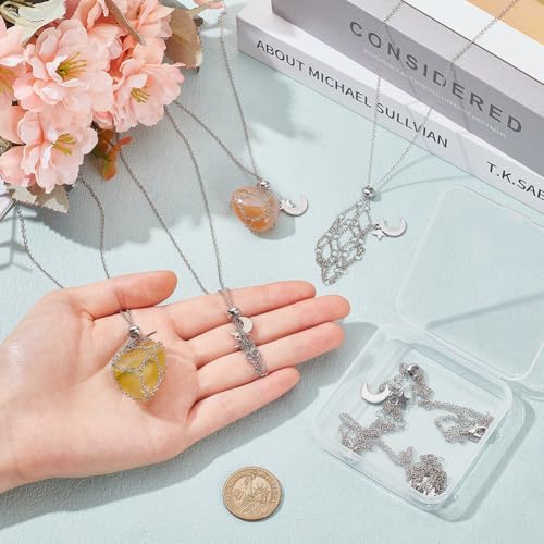 PH PandaHall 3 Sizes 6pcs Crystal Holder Necklace Gemstone Cage Mesh Pendant Empty Stone Holder Replacement Handmade Necklace Cord Pendant with Adjustable Length for Jewelry DIY Women3