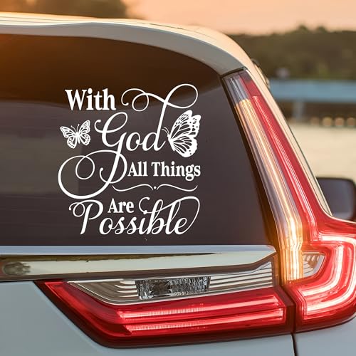Image of with God All Things are Possible Car Decal Butterfly Cute Christian Sticker for Car Window Bumper Truck Religious Faith Decals Vinyl Waterproof 6 Inches Car Accessories Stickers Gift for Mom Dad