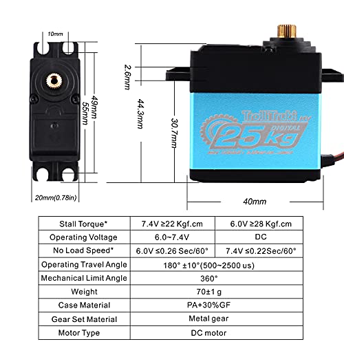 Trollitrubi 25Kg Digital Servo 180° Waterproof High Torque Full Metal Gear For 1/8 1/10 Truck Crawler Rc Cars Diy Model #TOP2
