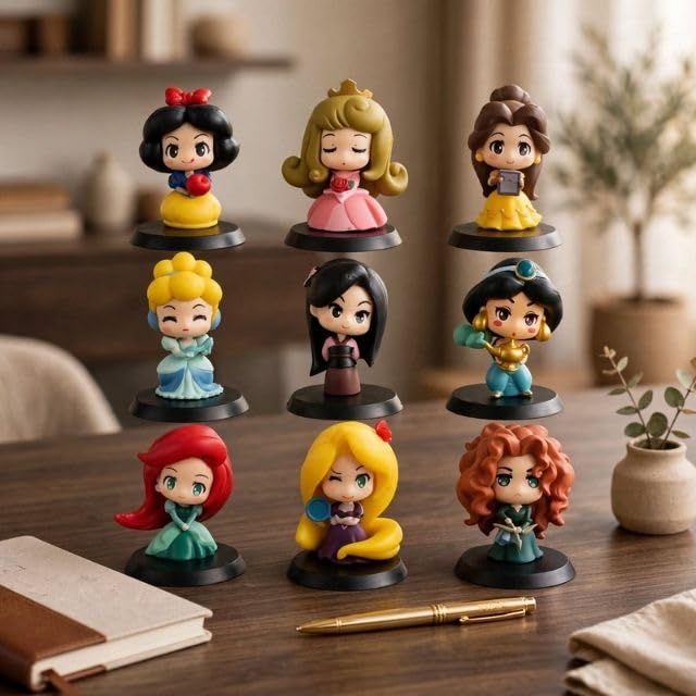 Image of Awestuffs Princess Cute Action Figure Set | Fairy Tale Birthday Party Decorations, Cupcake Toppers, Baby Shower Favors, Kids Room Decor (Set of 9)