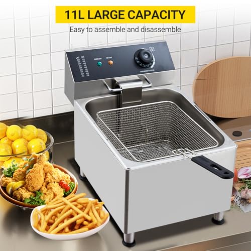 11.6QT Deep Fryer with Basket Commercial, 11L Electric Countertop Fryer Stainless Steel Deep Fryers, for Restaurant Home Use with Extra Large Frying Basket and Lid