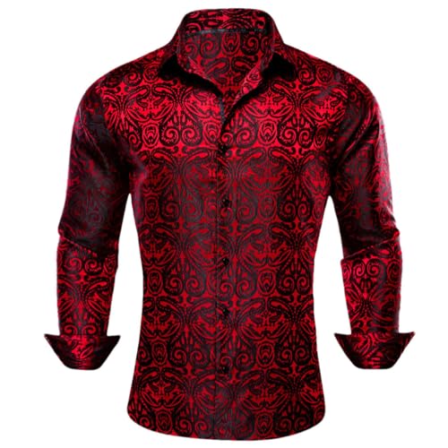 Luxury Silk Mens Shirts Floral Jacquard Long Sleeve Formal Casual Shirts Male Blouses Wedding Business Prom Shirts