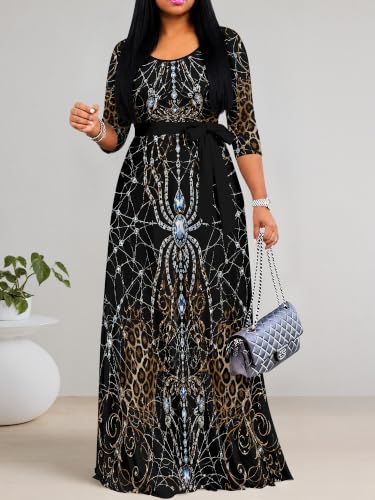Image of PinkPatty Women's Plus Size V Neck Long Sleeve Wrap Maxi Dress with Belt | Flowy belted maxi dress for travel, vacations, weddings, dinners, church, parties, and everyday elegant wear