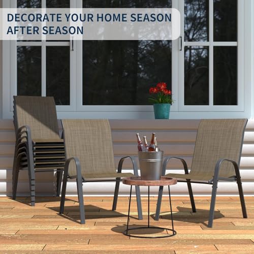 Image of Amopatio Patio Chairs Set of 8, Outdoor Stackable Dining Chairs for All Weather, Breathable Garden Outdoor Furniture for Backyard Deck(Dark Brown)