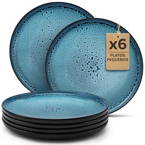 Twinzee Vajillas Completas 6 Personas de Gres Azur Resistente   6 Platos Pequeños estilo Riviera   Apta microondas