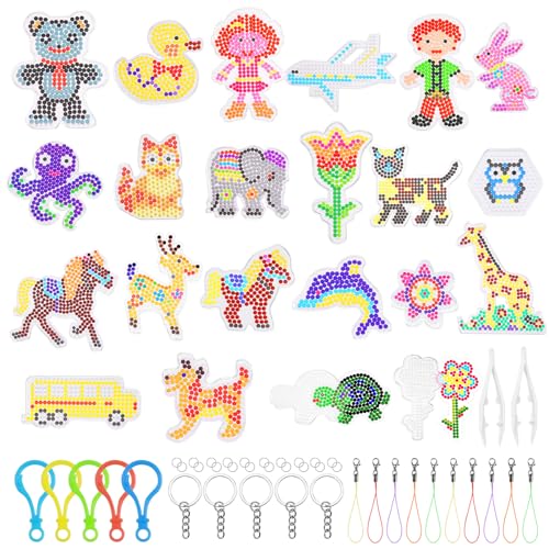 AUAUY 22PCS Cuentas para Planchar Plantilla, Cuentas y Abalorios Hama Beads Plantilla, Kit de Cuentas de fusibles Tableros con Tarjetas de Patrón, Llavero, CordóN, Aros PequeñOs, para NiñOs y NiñAs