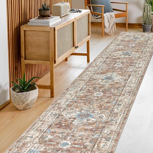 Pauwer Long Hallway Runner Rug 2'6''x14', Boho Washable Runner Rugs with Rubber Backing, Non Slip Carpet Runner for Hallways, Farmhouse Rug Runners for Kitchen Laundry Room Entryway
