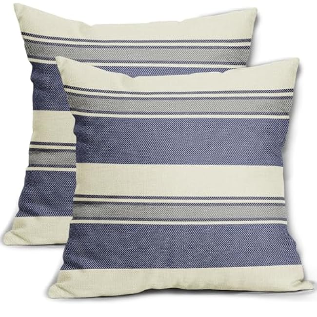 Orange Blue Striped Lumbar Pillow Covers 12x20 Set of 2 Boho Stripe Pattern Cream Decorative Throw Pillows Outdoor Modern Line Print Linen Long Cushion Case with Zipper Decor for Sofa Couch Bed