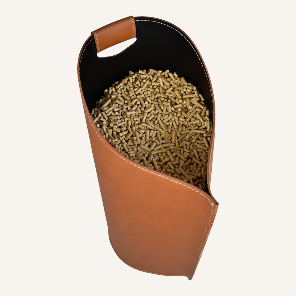 LIMAC Design SAPEL, Borsa moderna Porta Pellet in Cuoio, Contenitore pellet per Stufa, Originale Sacca porta-pellet per caminetto, prodotto in Italia. Marrone
