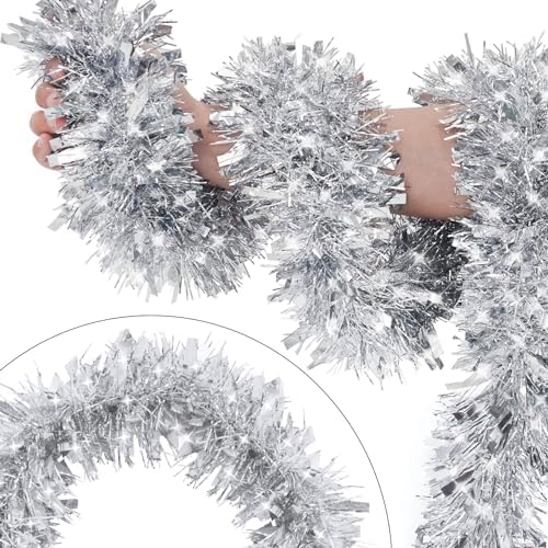33FT Silver Tinsel Christmas Garland Metallic Twist Shiny