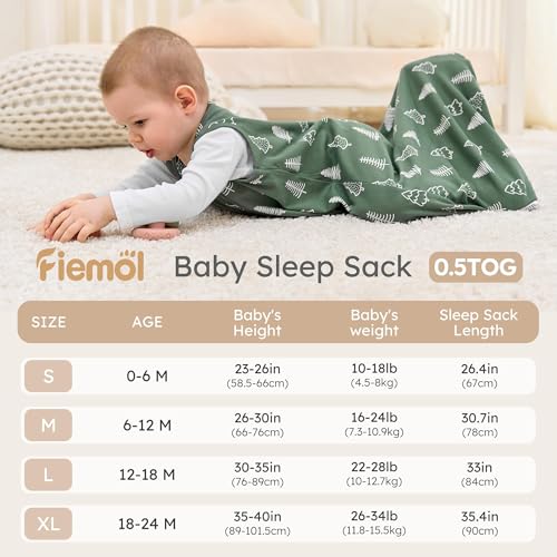 Image of Baby Sleep Sack 12-18 months, 100% Cotton Sleeping Sack for Toddler, 3 Pack Baby Wearable Blanket, 0.5 Tog Lightweight Double Zipper Sleep Bag Large Brown Green Lion