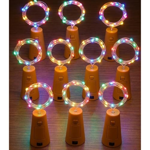 Image of Pack of 10 / 2Mtr / 20 LED's Battery Operated Wine Bottle Magic Fairy String /Strip Cork Light with Copper Wire for DIY Lights for Bottle, Indoor /Outdoor, Home Decoration Light (M /Cork Light)