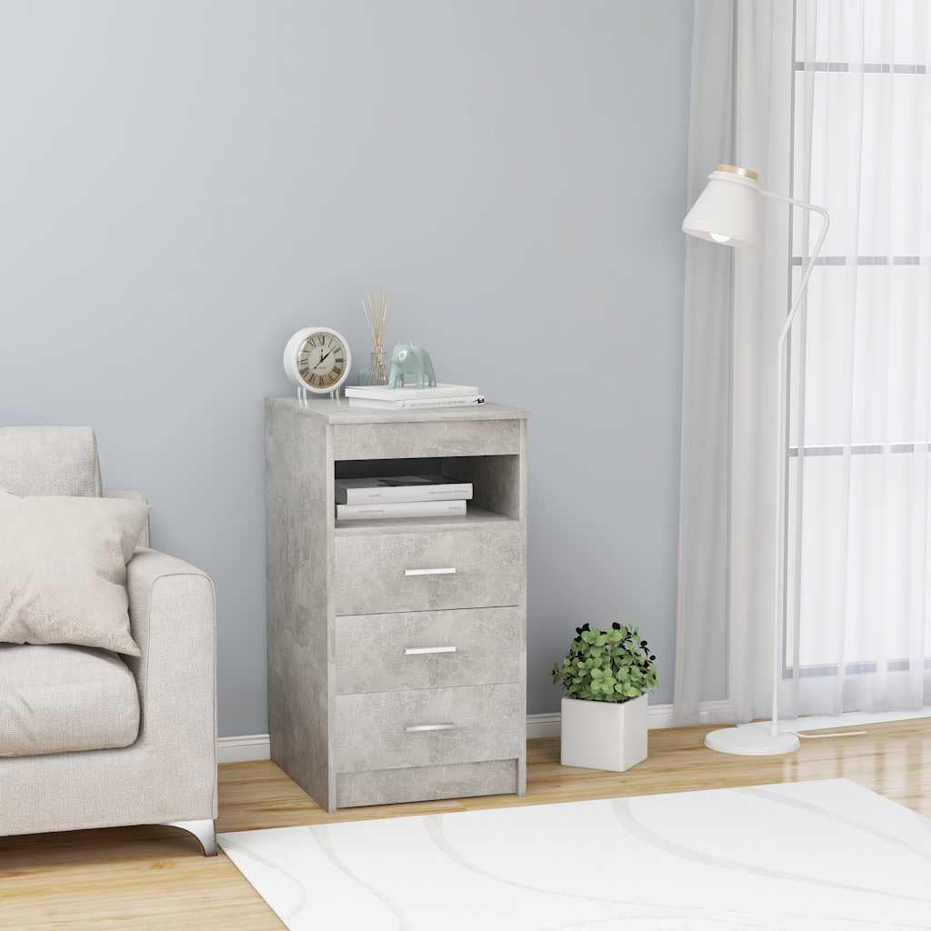 Cassettiera Legno Multistrato Grigio Cemento 40x50x76 cm | Mobiletto salvaspazio con 3 cassetti e mensola superiore, ideale per organizzare documenti in ufficio o studio.
