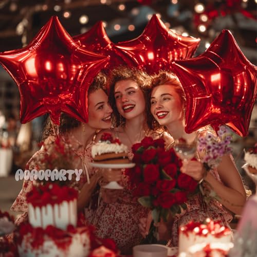 Image of 25Pcs Red Star Shaped Foil Mylar Helium Balloons 18 Inch for Birthday Wedding Anniversary Engagement Party Decorations Supplies