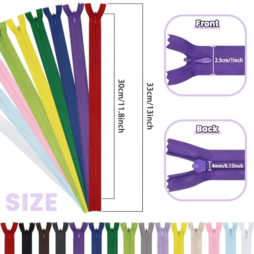 Image of 12 Inch Zippers, DOITEM 24 pcs 30cm /12 Inch Zippers for Sewing Multicolor Nylon Coil Zipper for Sewing and Crafts 24 Colors