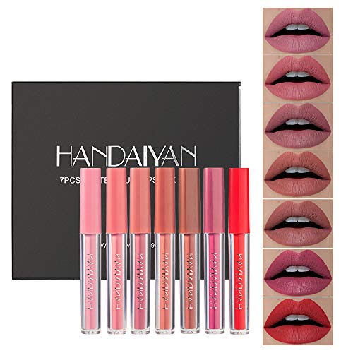 YOUNG VISION Matte Ink Liquid Lipsticks Set, 7 Highly Pigmented Colors Matte Finish Lip Stain, Lip Makeup Gift Set for Women&Girls, Long Lasting Waterproof Lipstick Bundles, Nude Red Lip Gloss