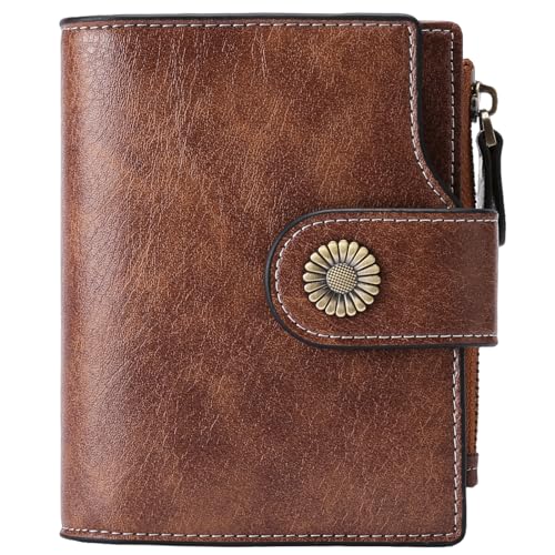 SENDEFN Portemonnaie Damen Echtleder, Bifold Compact RFID-Blockierung Geldbeutel Damen, Geldbörse Damen mit 16 Kartenfächern und 1 Reißverschlussfach
