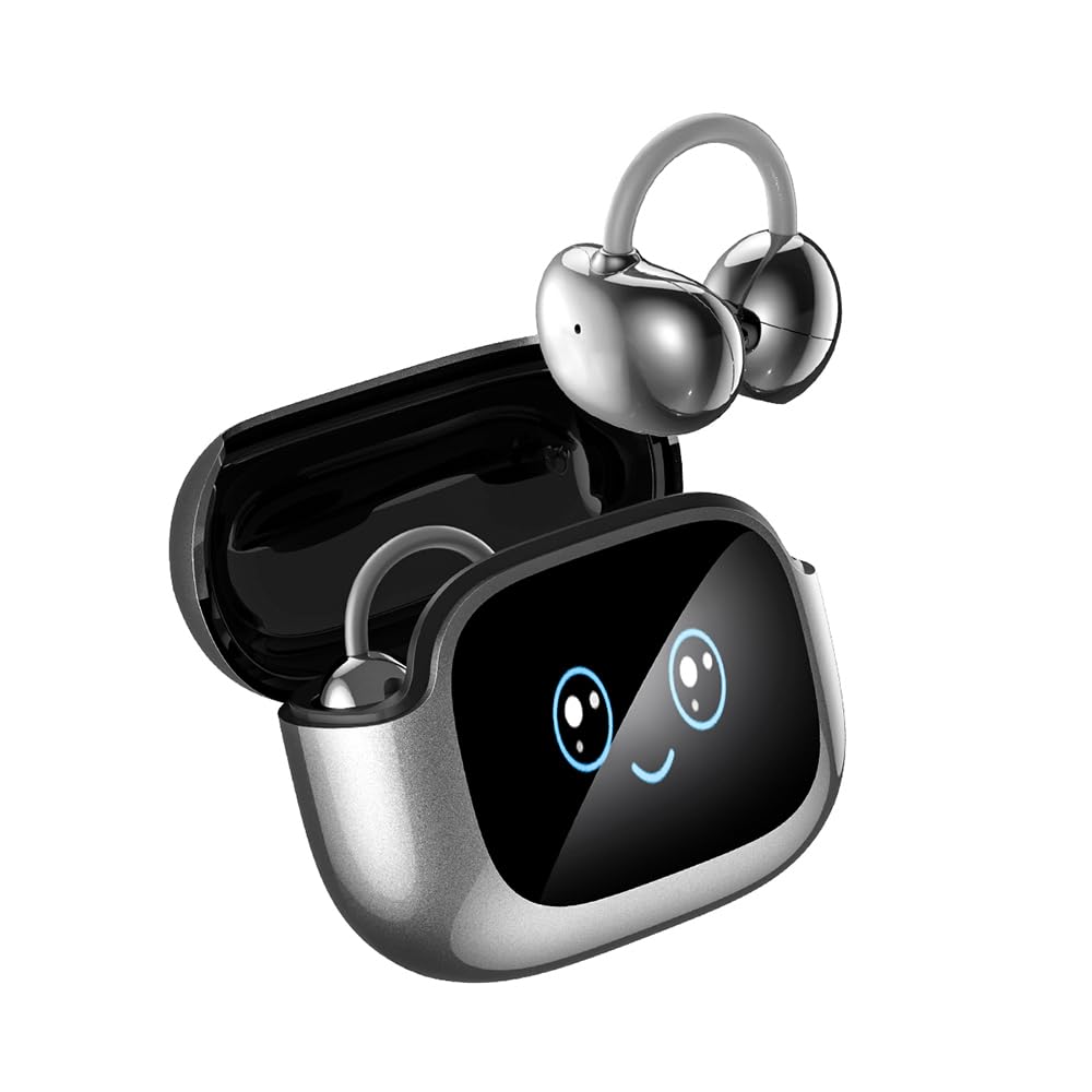 BNARQP NE32 AI Translator Headphones with charging case, displaying 'Hello' in multiple languages.