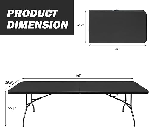 Miniatura 88 de Mesa plegable de plástico portátil de 4 pies/6 pies/8 pies, mesa de comedor de picnic blanca y negra, plegable por la mitad para campamento, fiesta