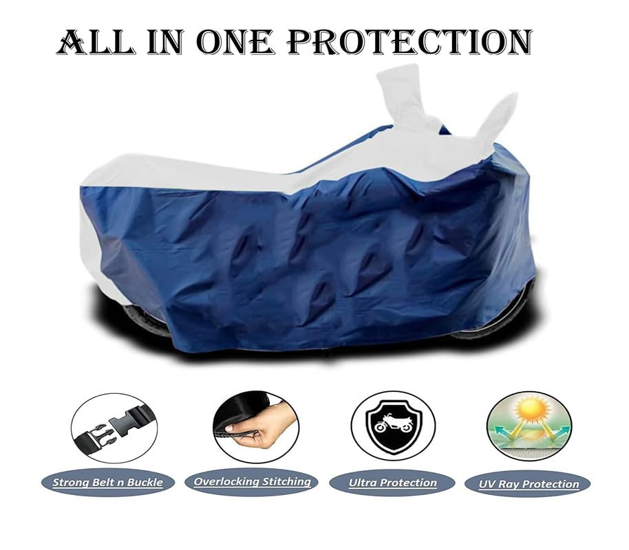 Image of DUFFEL-Two Wheeler Bike Cover Compatible for Tvs Apache 3 Bs6 Heat Protectio /UV-Rays /Birds Dropping /DustProof /Waterproof Indoor Outdoor and Parking Full Protection All Variants [White Patta]