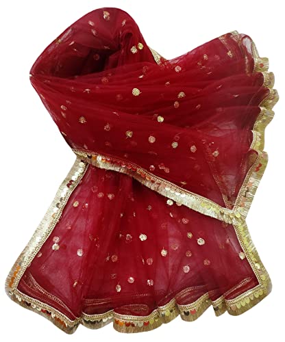 Image of Navti Creations Women's Lightweight Net Dupatta With Sequence Embroidery & Kiran Border (Length 2.25m)