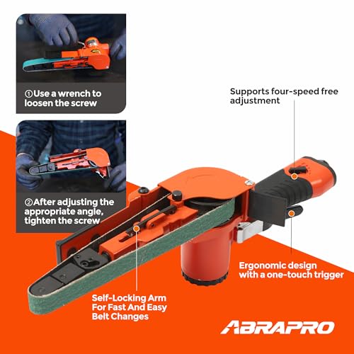 Image of 3 /4 inch x 20.5 inch Air Belt Sander with 12Pcs Zirconia 40 /60 /80 /120 Grit Belts | ABRAPRO Mini Pneumatic Belt Sander for Woodworking, Iron, Metal, stainless steel