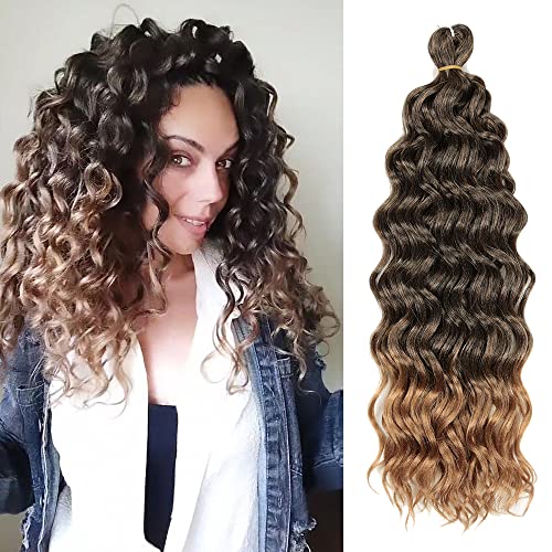 Ocean Wave Crochet Hair 18 Inch 5 Packs Hawaii Curl Ombre Braiding Hair ,Goddess Locs Crochet Hair ,Boho Style Hair Extensions (18 Inch, T27)